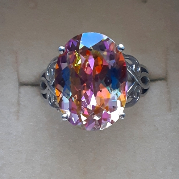 7ct. Northern Lights Mystic Topaz Ring, .925 - Picture 1 of 7